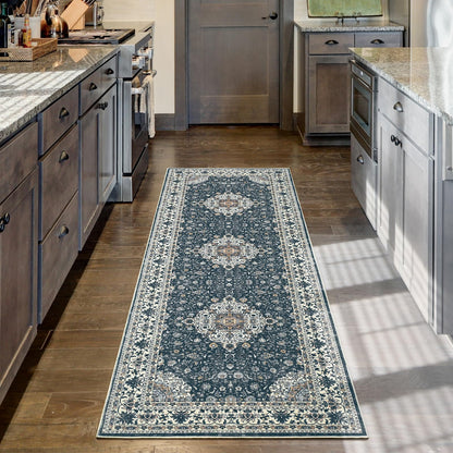 Goideal Washable Rug 4x6, Beige Area Rugs Non Slip, Indoor Low Pile Carpet with Rubber Backing for Living Room Kitchen Bathroom Entryway Office Bedroom