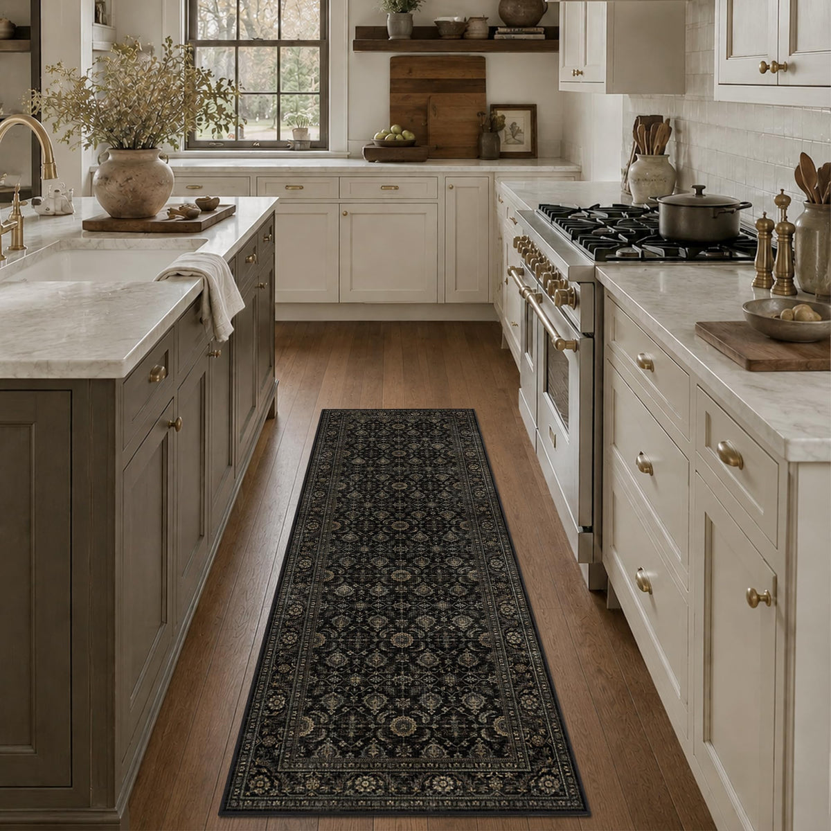 JOOJA 6x9 Brown Vintage Boho Washable Area Rug, Soft Low Pile Floor Carpet