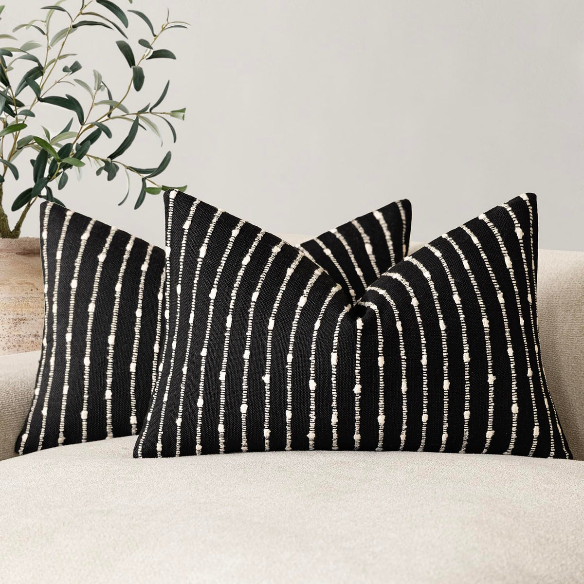 Foindtower Decorative Striped Boucle Throw Pillow Cover 18x18 Natural Beige