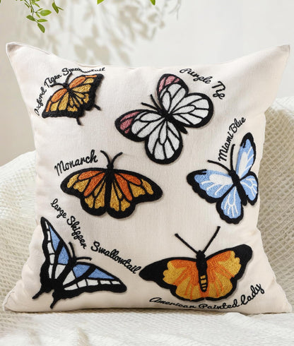 Animal Embroidered Throw Pillow Cover 18x18 Inch, Floral Birds