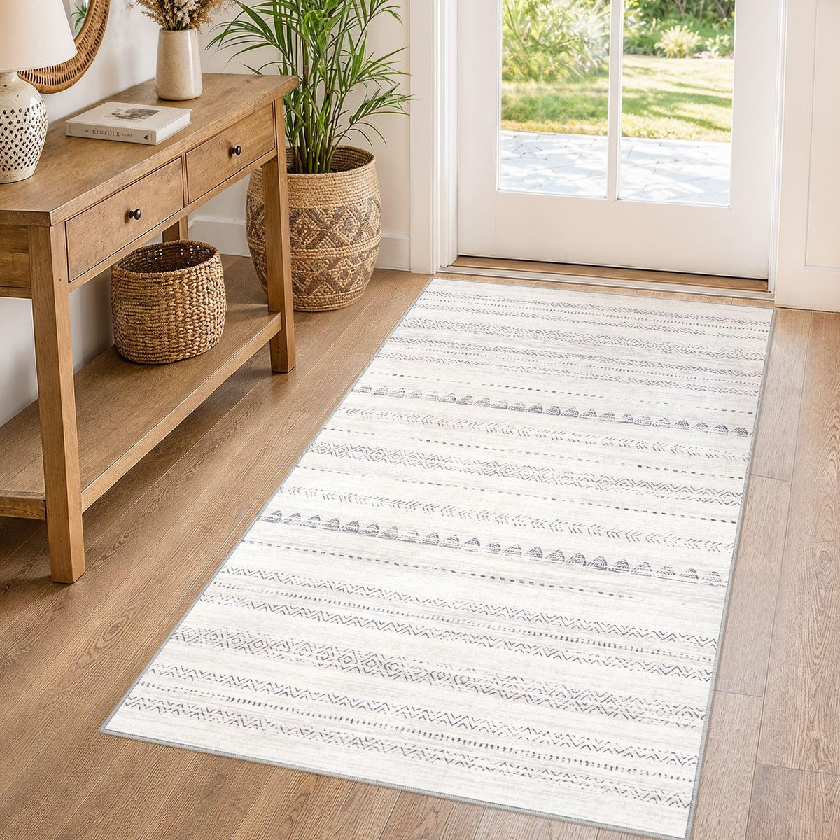 Nakagishi Boho 5x7 Area Rug Living Room Rugs Machine Washable Beige/Brown
