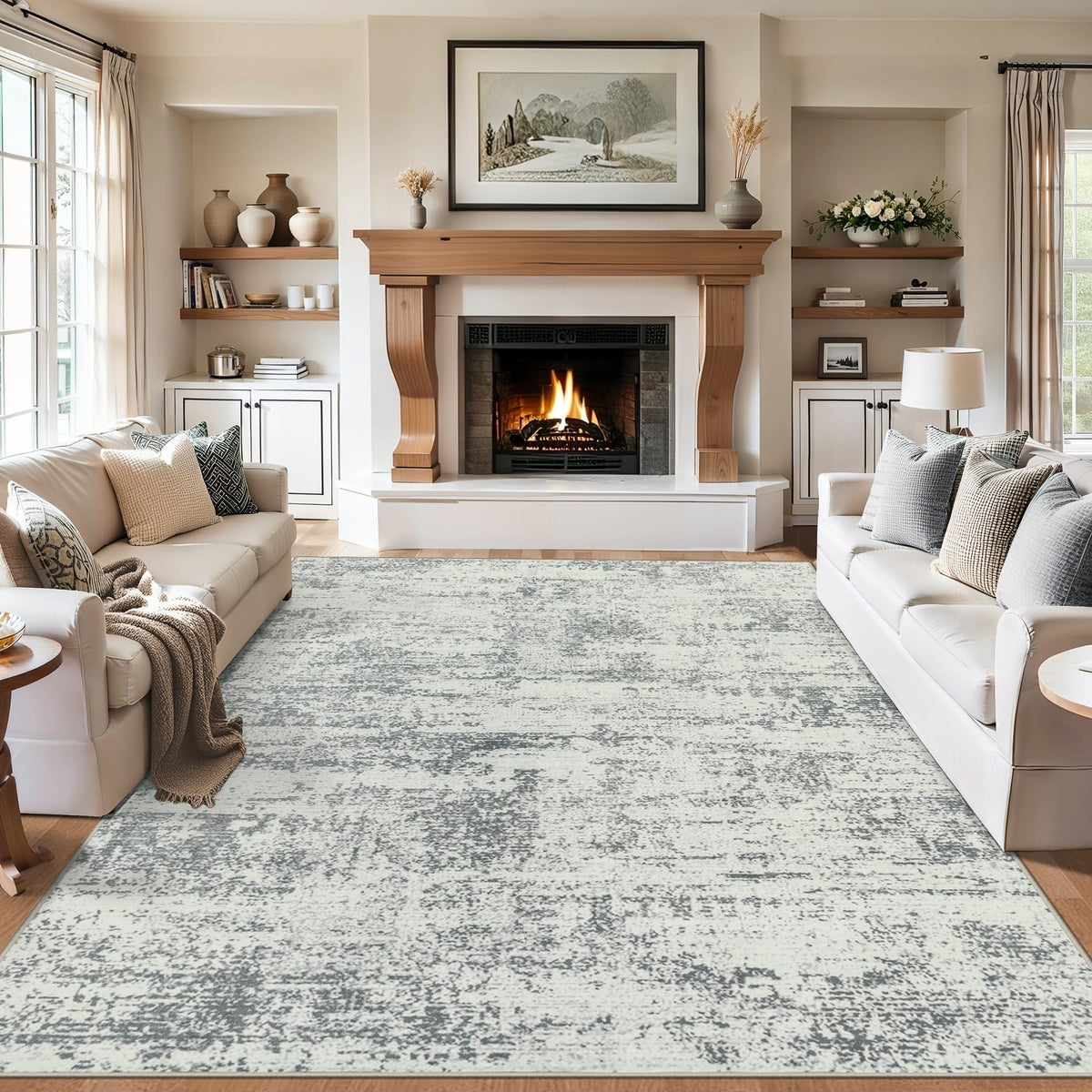 PLHXFR 6x9 Area Rug Living Room: Abstract Washable Carpet Brown Black