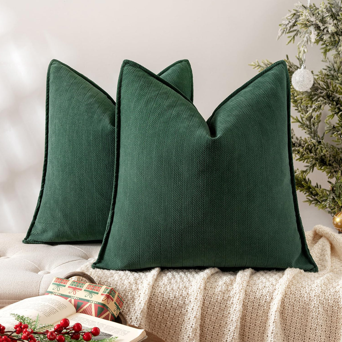 MIULEE Pack of 2 Sage Green Decorative Chenille Pillow Covers 20x20 Inch