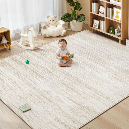 Area Rug 8x10 Living Room Rugs: Washable Modern Rug Large Non-Slip Soft Rugs Stain Resistant Printed Rug Indoor Carpet for Bedroom Kitchen Dining Room Nursery Playroom Home(Beige, 8'x10')