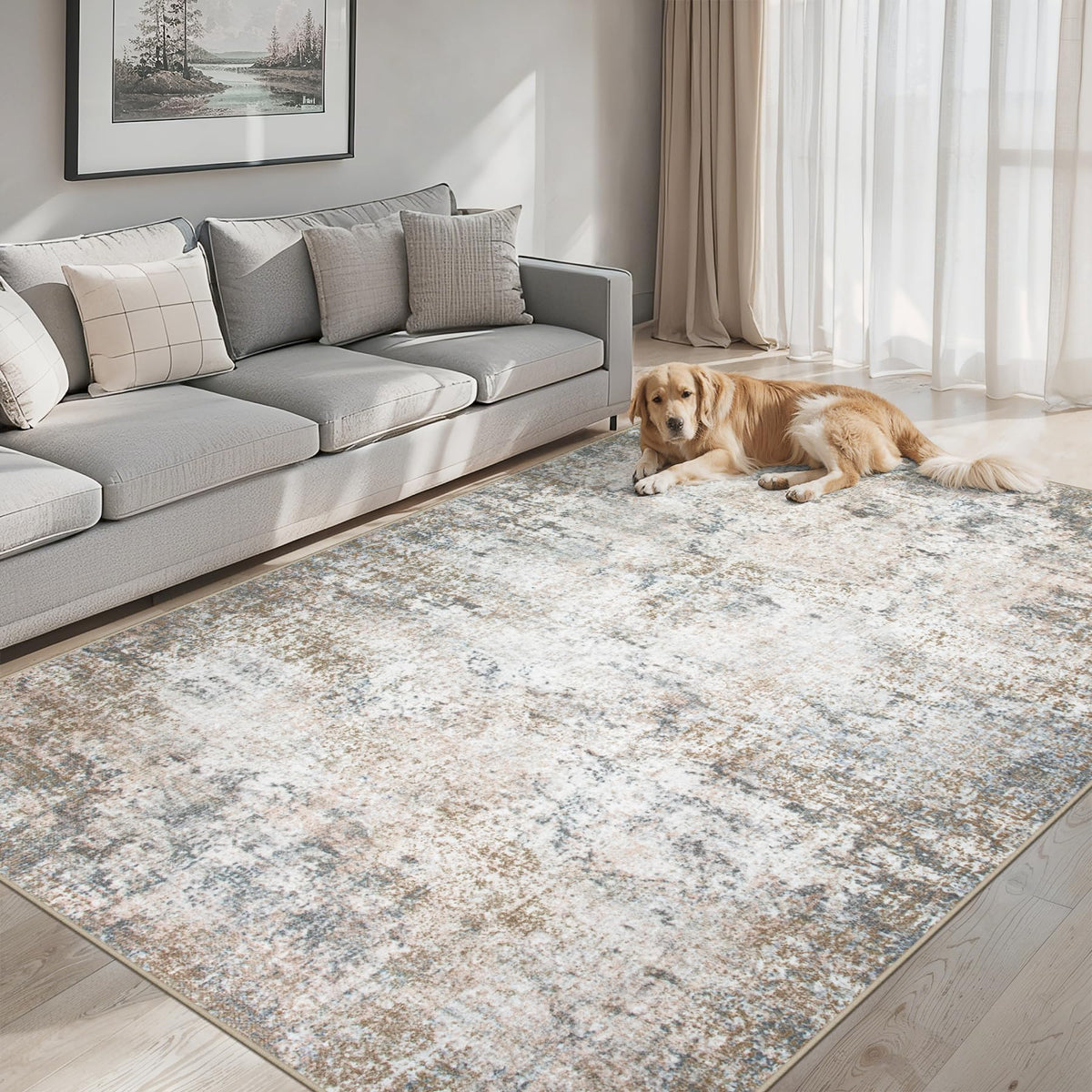 PLHXFR 6x9 Area Rug Living Room: Abstract Washable Carpet Brown Black