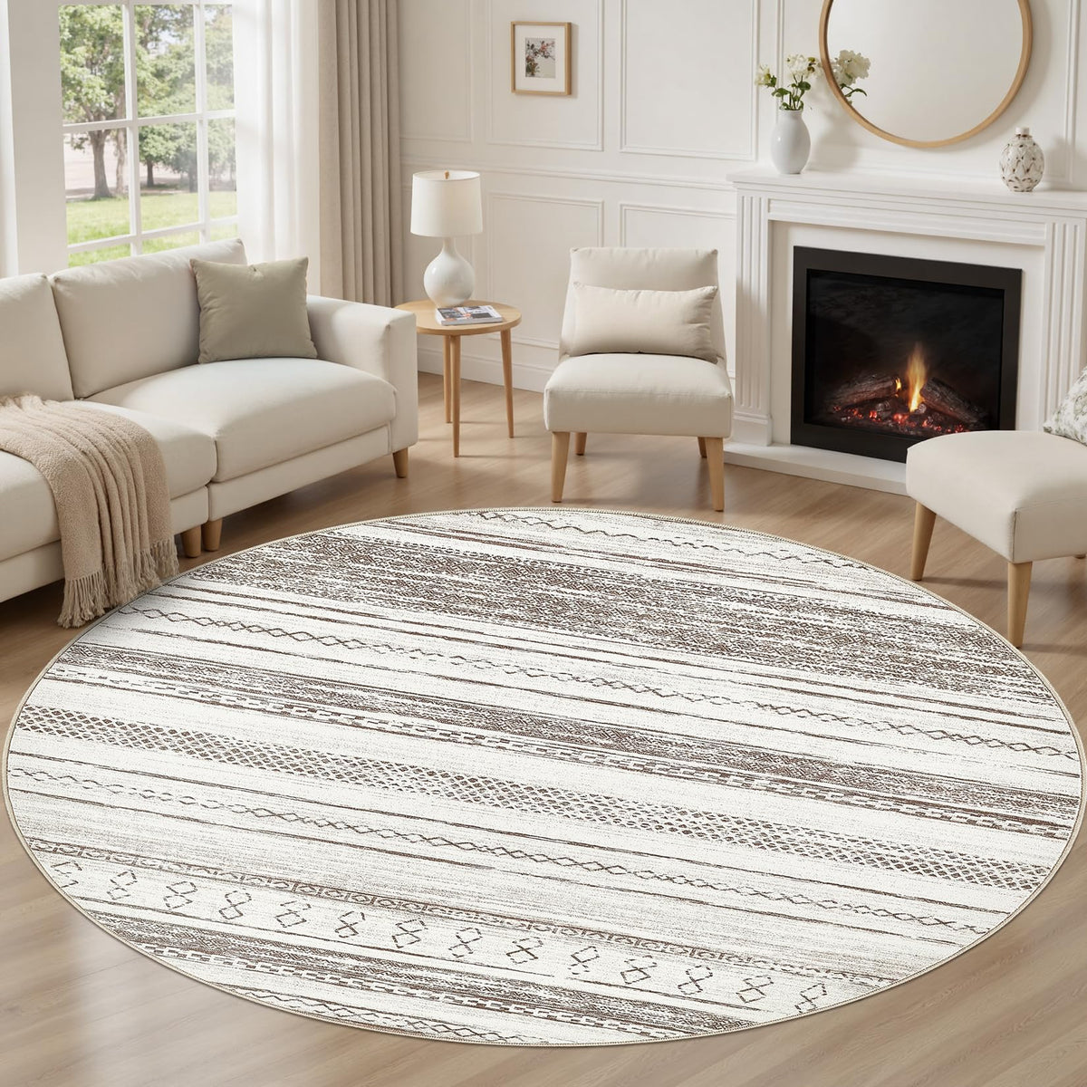 Tortania Area Rug Living Room Rugs - 5x7 Washable Large Soft Neutral Boho Moroccan Bohemian Farmhouse Rug Indoor Floor Carpet for Bedroom Under Dining Table Home Office Decor - Cream Brown