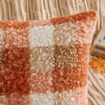MIULEE Fall Plaid Pillow Covers Boucle Orange 18x18 Set of 2