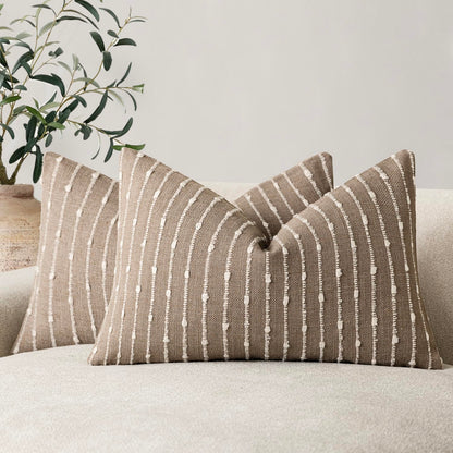 Foindtower Decorative Striped Boucle Throw Pillow Cover 18x18 Natural Beige