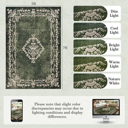 FlyDOIT 5x7 Large Area Rugs for Living Room, Green