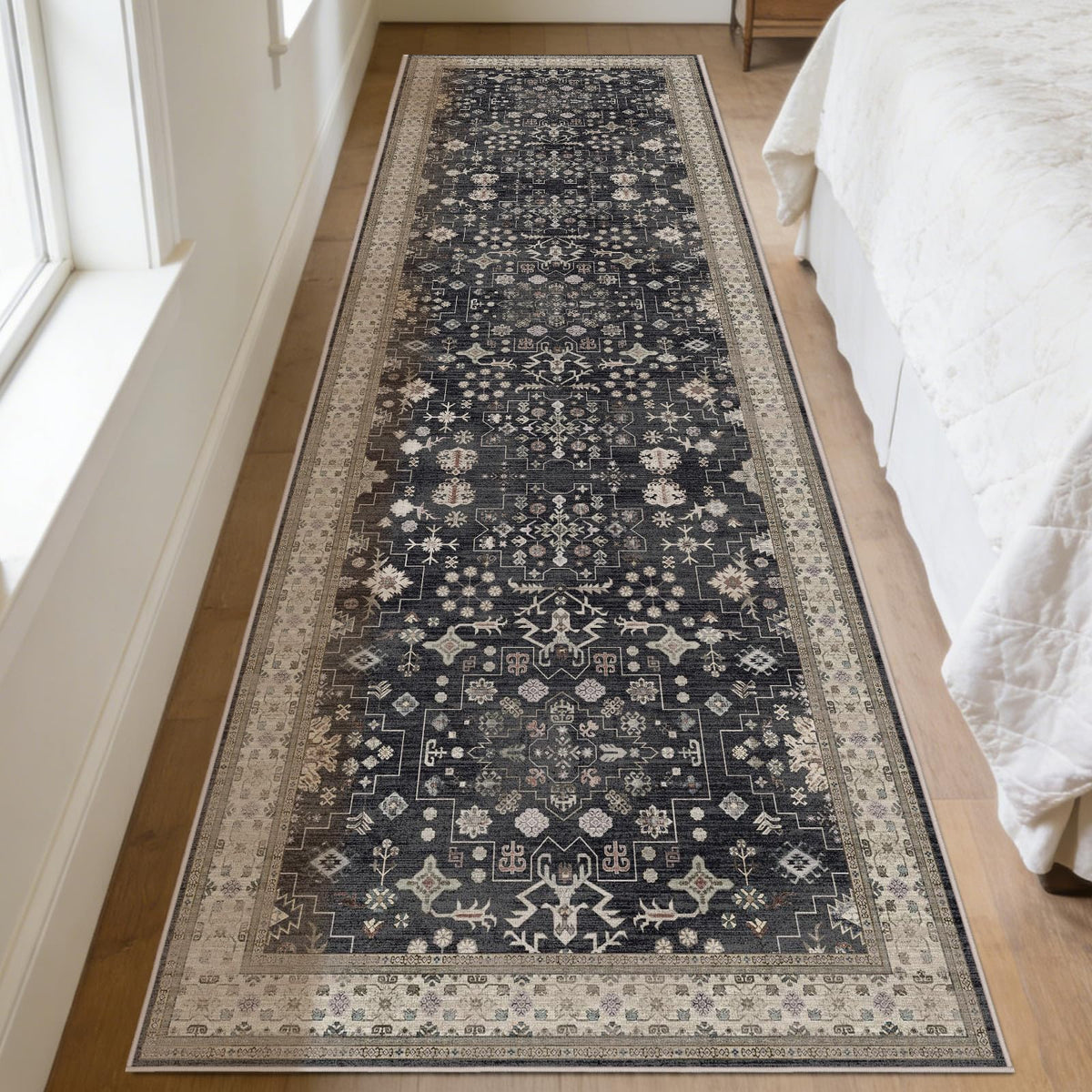 8x10 Washable Area Rugs for Living Room (Charcoal Blush Ivory)