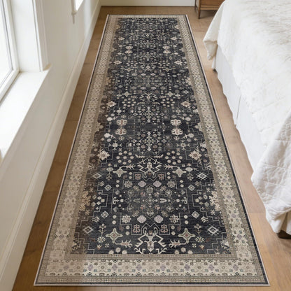 8x10 Washable Area Rugs for Living Room (Charcoal Blush Ivory)