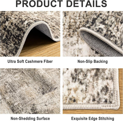 PLHXFR 6x9 Area Rug Living Room: Abstract Washable Carpet Brown Black