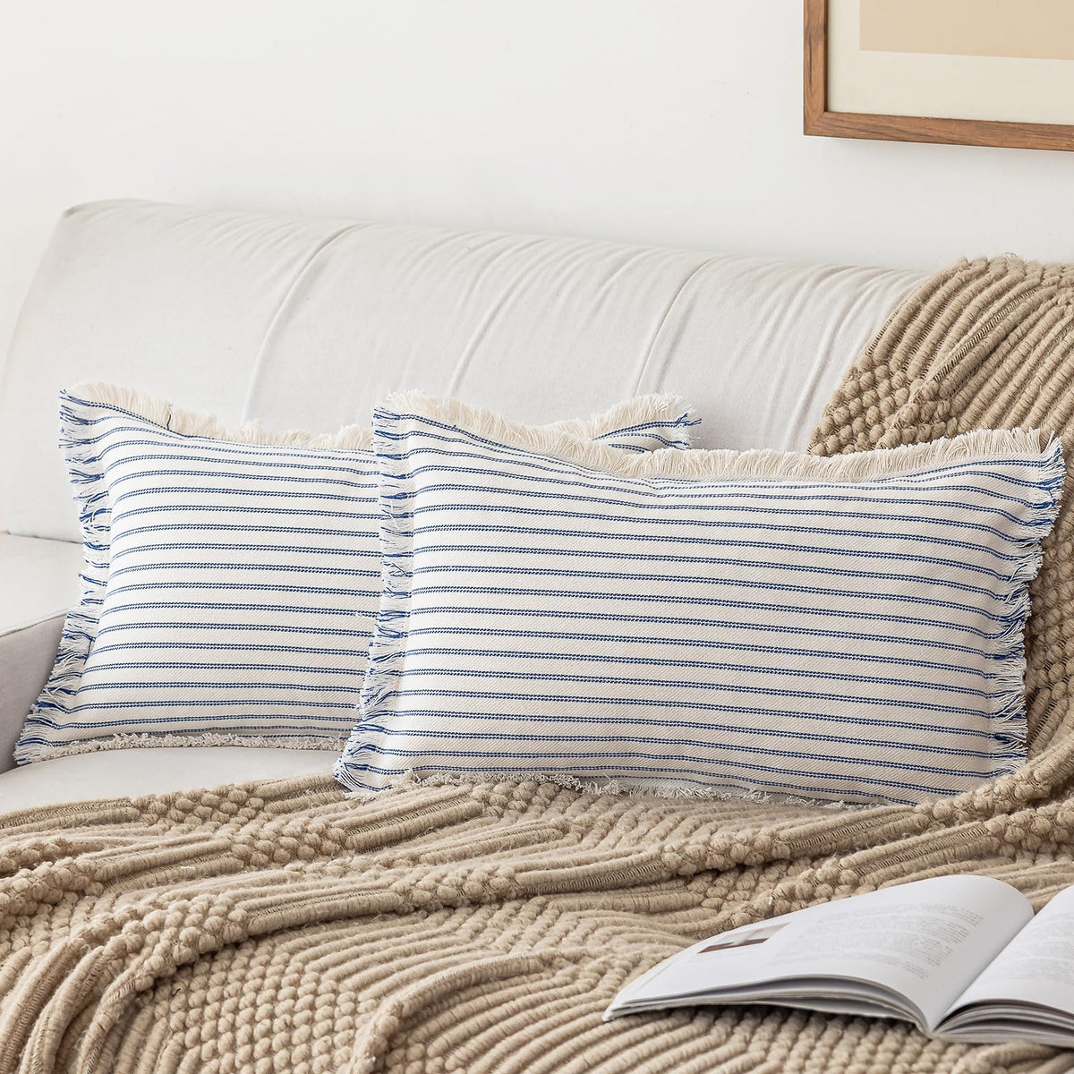 YEENAASY Throw Pillow Covers 18x18 Boho Striped Pillow Cases with Tassel