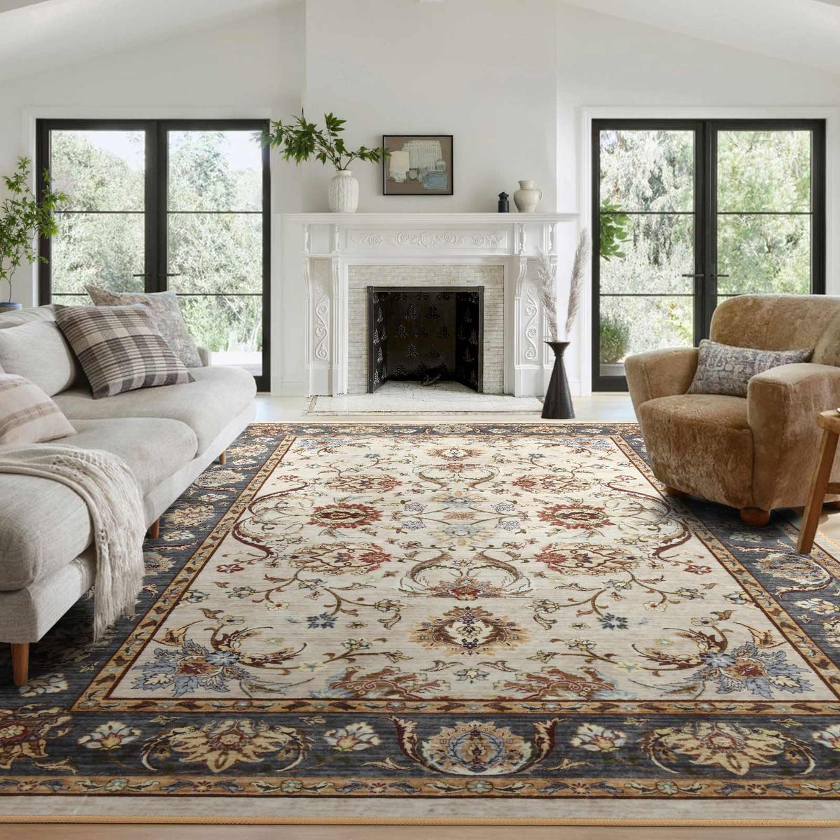 6x9 Ft Abstract Washable Area Rugs for Living Room Blue