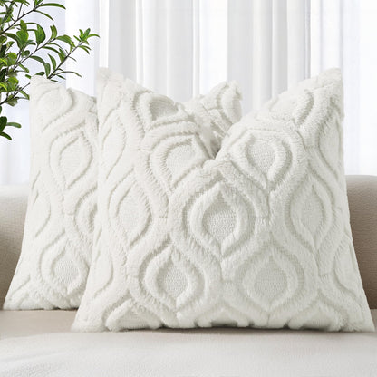 decorUhome Faux Fur Plush Soft Beige Throw Pillow Covers 18x18 Set of 2