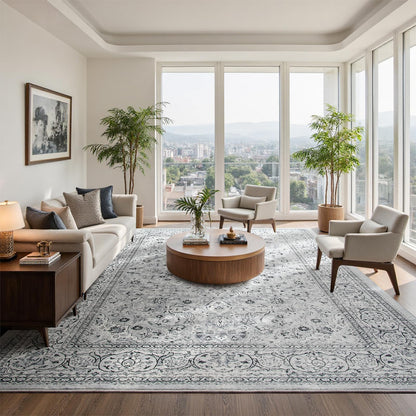 Goideal Washable Rug 4x6, Beige Area Rugs Non Slip, Indoor Low Pile Carpet with Rubber Backing for Living Room Kitchen Bathroom Entryway Office Bedroom