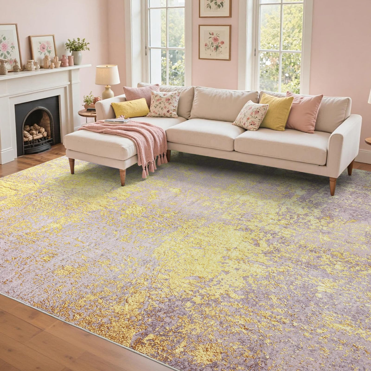 6x9 Ft Abstract Washable Area Rugs for Living Room Blue