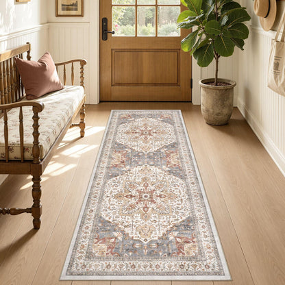 Tortania Area Rug 5x7 Living Room Rug Washable Soft Cream/Blue
