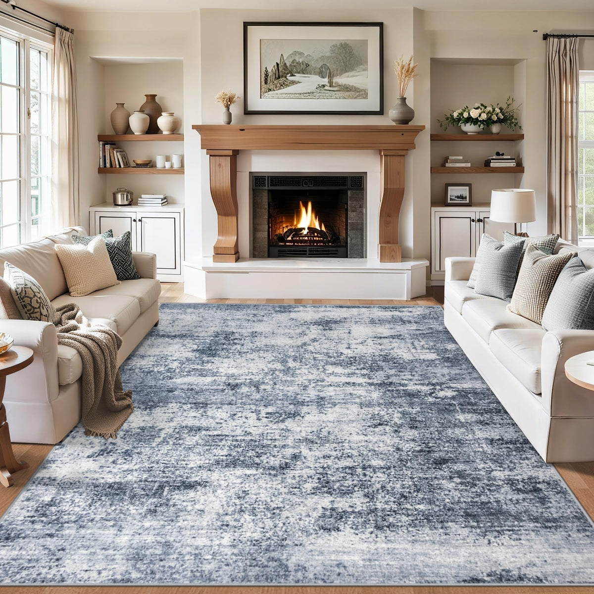 PLHXFR 6x9 Area Rug Living Room: Abstract Washable Carpet Brown Black