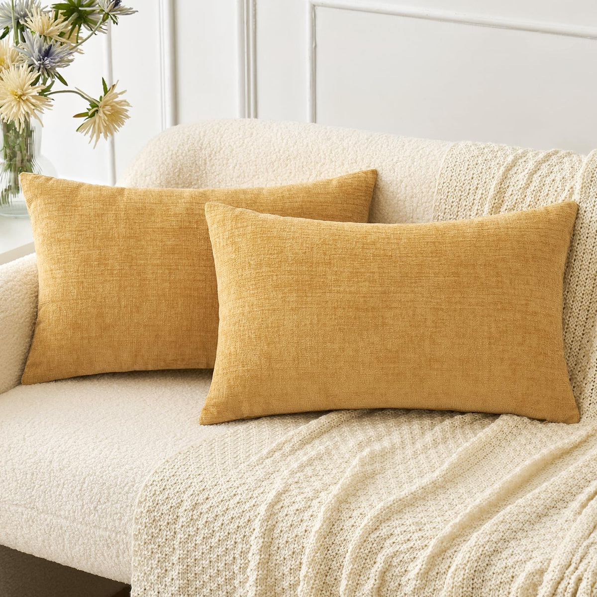 MIULEE Soft Chenille Fall Throw Pillow Covers Burnt Orange 18x18 Pack of 2