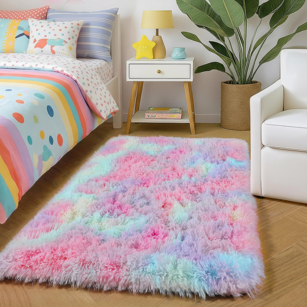 Amdrebio Grass Green Fluffy Area Rug 4x6 for Bedroom Classroom Living Room
