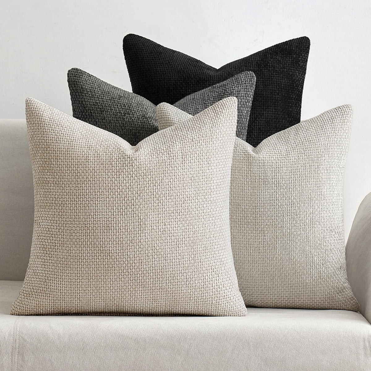 MIULEE Soft Decorative Chenille Pillow Covers Blue Series 18x18 Pack of 4