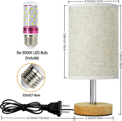 Small Table Lamp for Bedroom, Bedside Lamp with 3000K Warm LED Bulb Included, Nightstand Lamp for Living Room Office Dorm Kids Room, Easy Assemble Minimalist Cream Shade & Wood Base(5W)