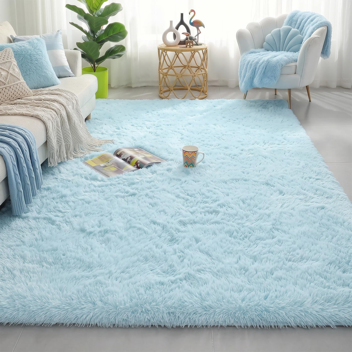 Amdrebio Grass Green Fluffy Area Rug 4x6 for Bedroom Classroom Living Room