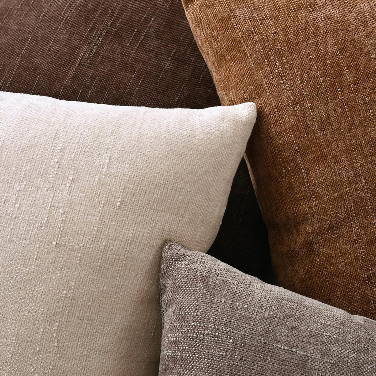 Set of 4 Soft Textured Throw Pillow Covers 18x18 Inch Cozy Decorative Farmhouse Cushion Cover Square Accent Pillow Cases for Bed Couch Sofa Living Room, Beige Taupe Brown