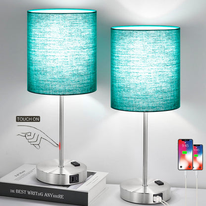 Set of 2 Touch Control Table Lamps with 2 USB & AC Outlet, 3-Way Dimmable Bedside Nightstand Lamps for Bedroom Living Room Nursery, 800 Lumens 5000K Daylight Bulbs Included