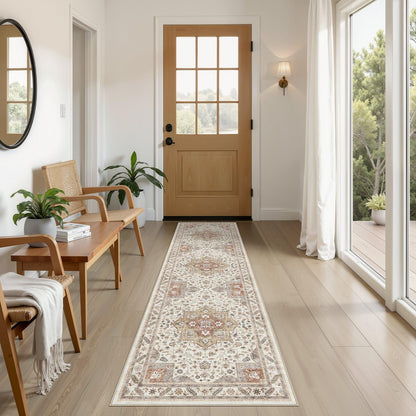 cotiled 5x7 Area Rug for Living Room, Washable, Traditional, Beige