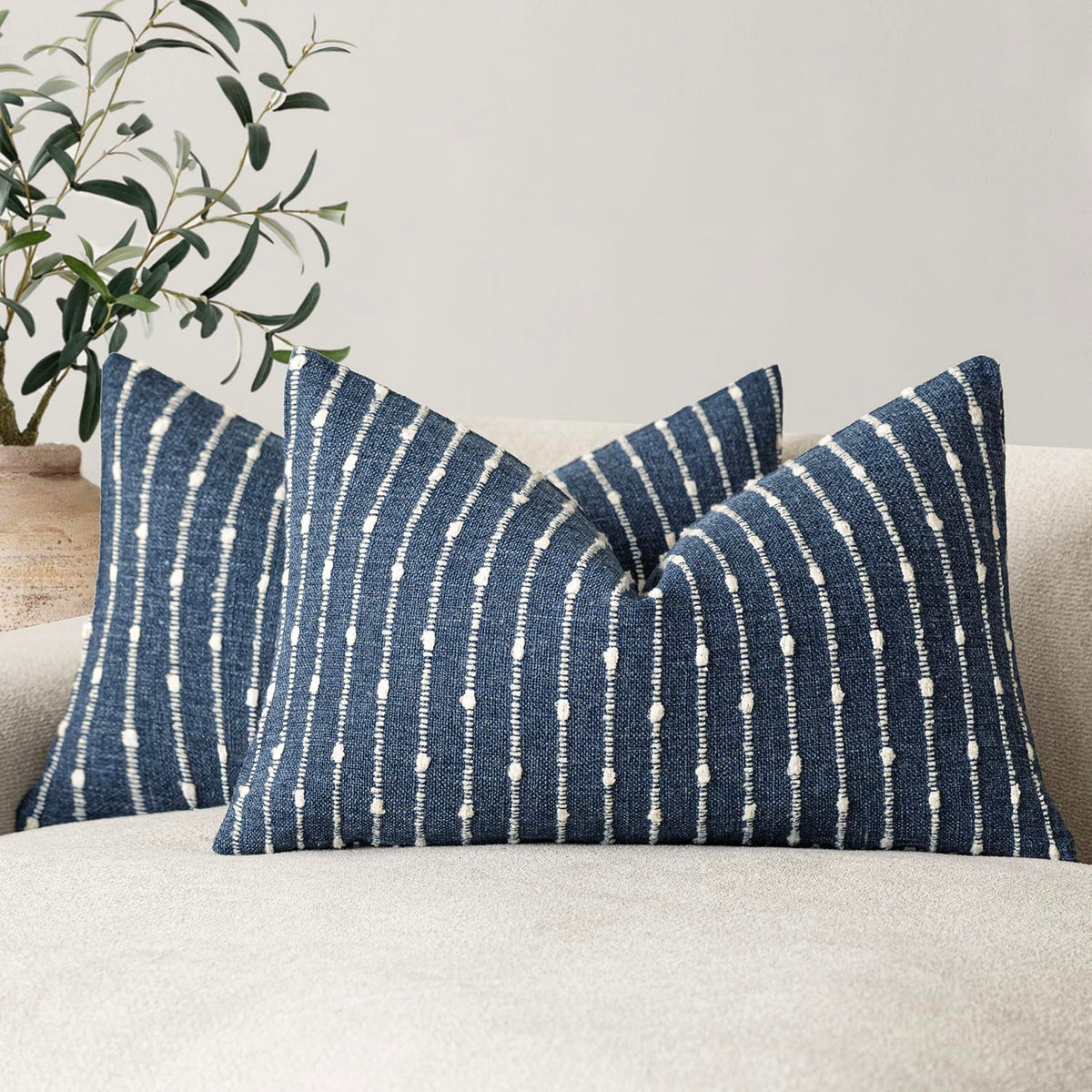 Foindtower Decorative Striped Boucle Throw Pillow Cover 18x18 Natural Beige