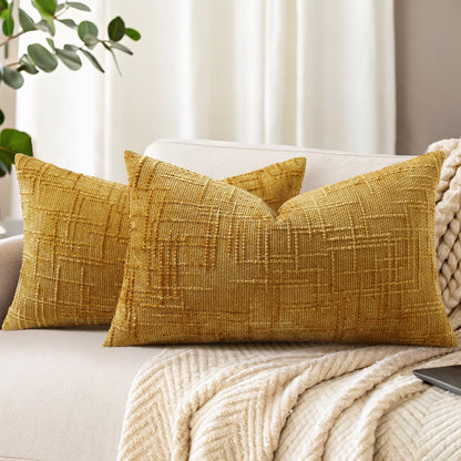decorUhome Textured Chenille Throw Pillow Covers 18x18 Set of 2 Cream White