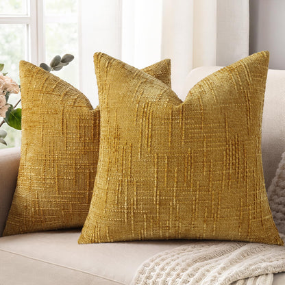 decorUhome Textured Chenille Throw Pillow Covers 18x18 Set of 2 Cream White