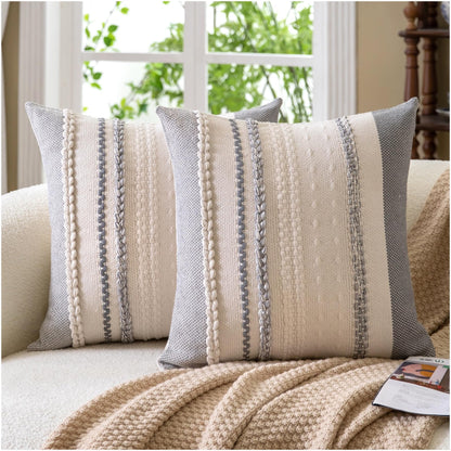 Cethom Boho Throw Pillow Covers 18x18 Inch Set of 2, Blue Textured Decorative Couch Pillow Cases for Farmhouse Home Decor, Accent Cushion Cover for Sofa, Bed, Living Room, Bedroom