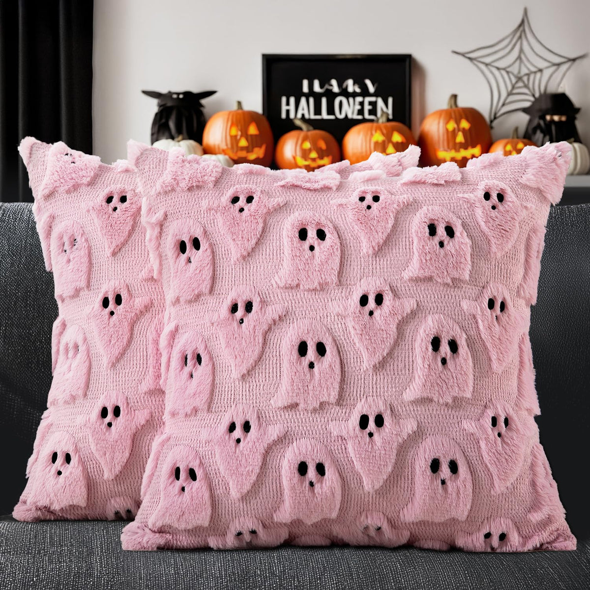 MIULEE White Halloween Pillow Covers Cute Ghost Decor Set of 2 18x18