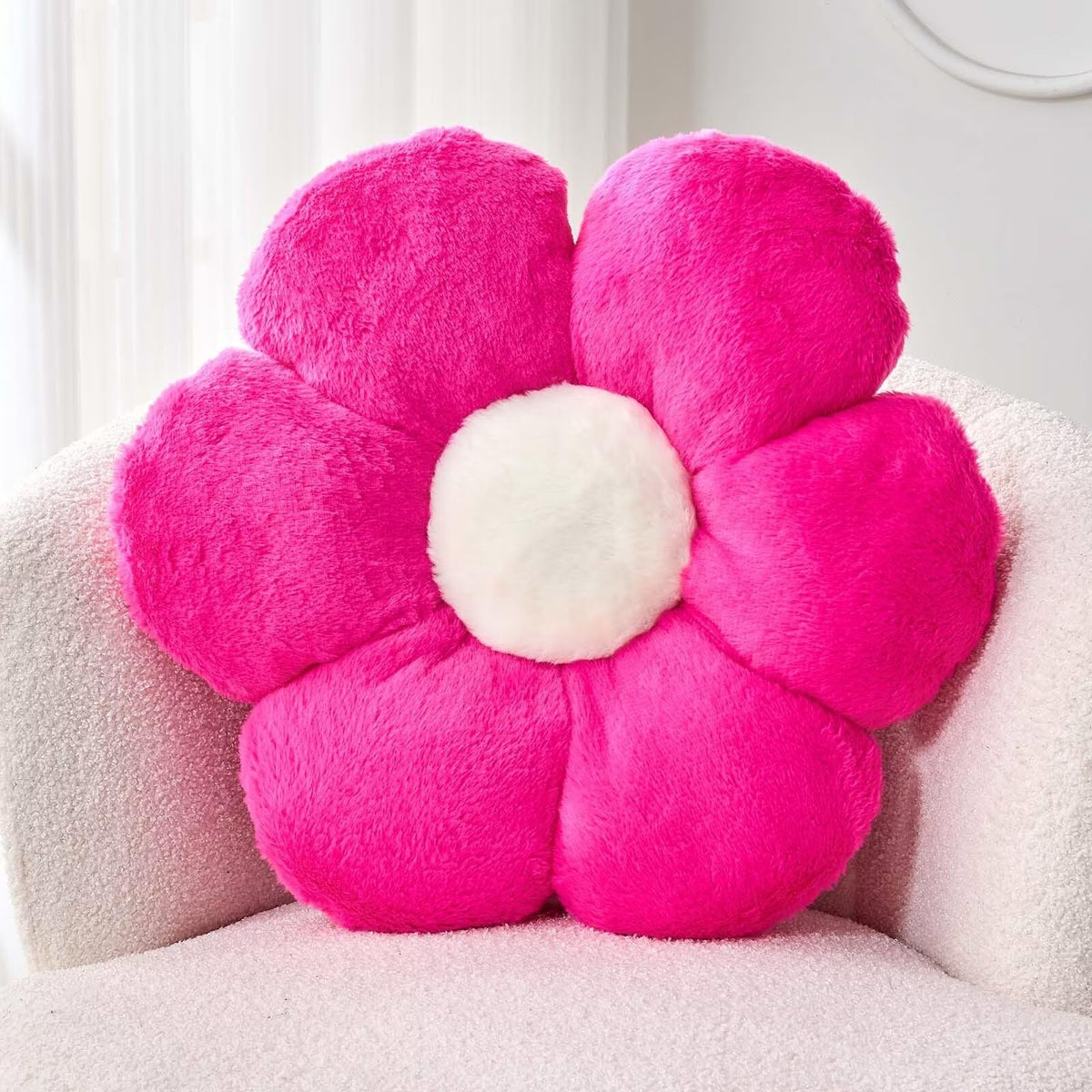 Kcvvcr Pink Flower Pillow, Cute Decorative Flower Shaped Throw Pillow with Faux Rabbit Fur, 14.9" Soft Flower Plush Throw Pillow Floor Pillows Room Décor for Bedroom Living Room