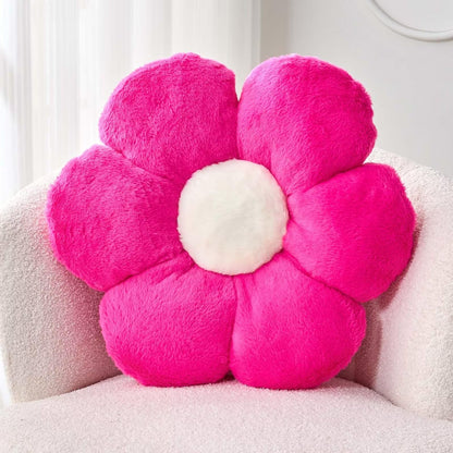 Kcvvcr Pink Flower Pillow, Cute Decorative Flower Shaped Throw Pillow with Faux Rabbit Fur, 14.9" Soft Flower Plush Throw Pillow Floor Pillows Room Décor for Bedroom Living Room