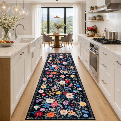 PLHXFR Area Rug Living Room: 5x7 Floral Washable Boho Carpet Dark Green