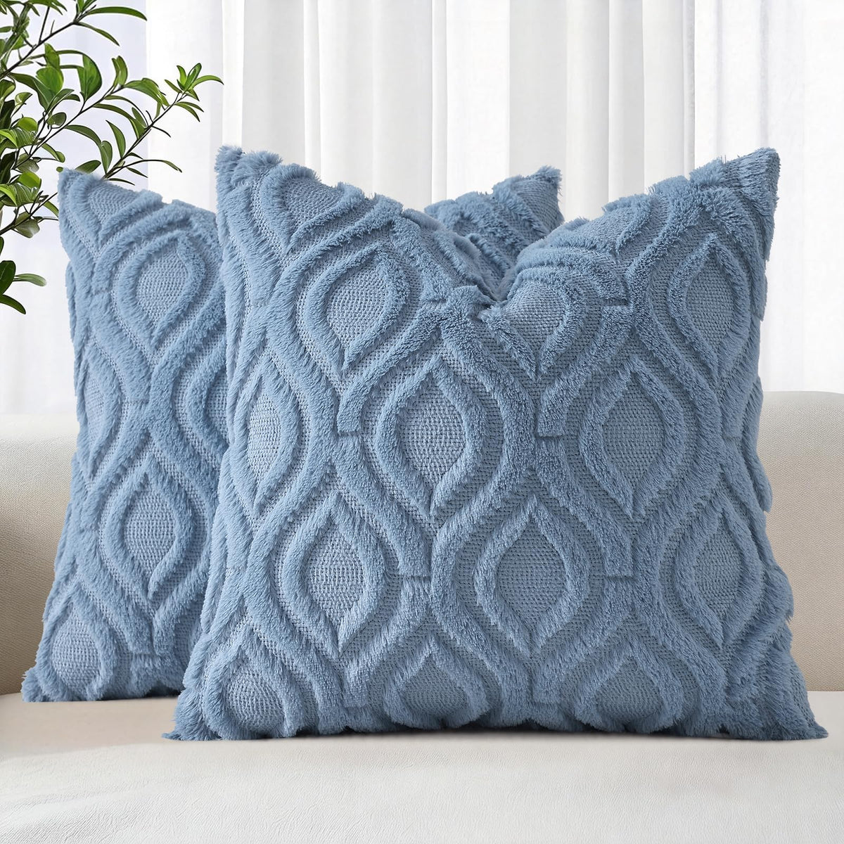decorUhome Faux Fur Plush Soft Beige Throw Pillow Covers 18x18 Set of 2