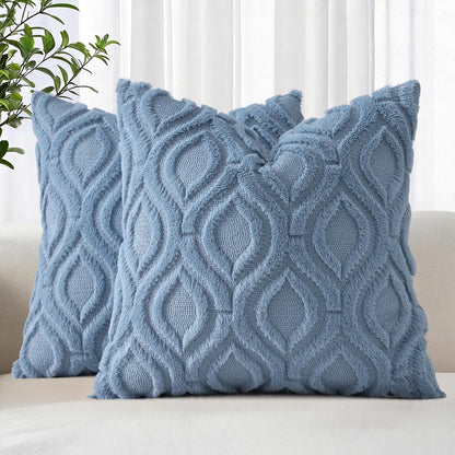 decorUhome Faux Fur Plush Soft Beige Throw Pillow Covers 18x18 Set of 2