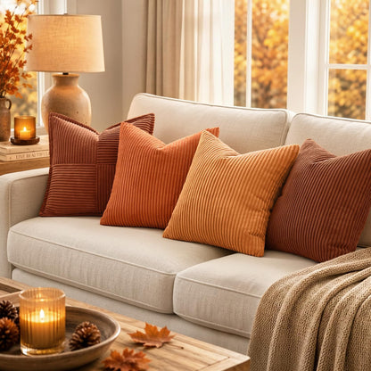 MIULEE Fall Decorative Corduroy Throw Pillow Covers Set of 2 18x18 Orange