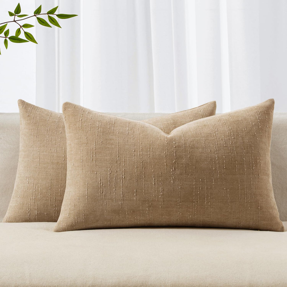 MIULEE Textured Chenille Throw Pillow Covers 20x20 Inch Taupe Grey