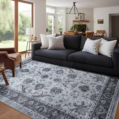 6x9 Ft Abstract Washable Area Rugs for Living Room Blue