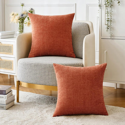 MIULEE Soft Chenille Fall Throw Pillow Covers Burnt Orange 18x18 Pack of 2
