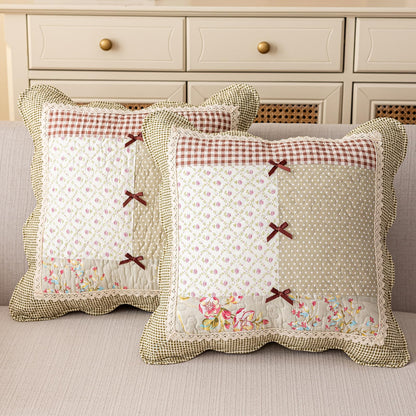 vctops Set of 2 Quilted 100% Cotton Boho Throw Pillow Covers 18" x 18" Farmhouse Country Floral Patchwork Decorative Cushion Cover, Patchwork Flower M