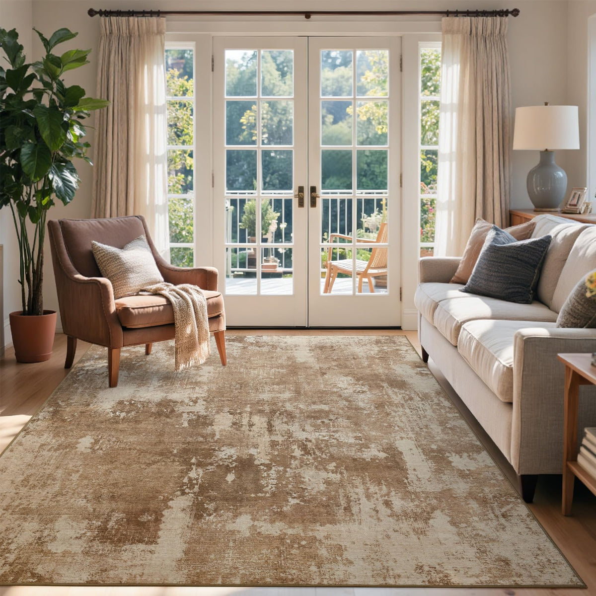 6x9 Ft Abstract Washable Area Rugs for Living Room Blue