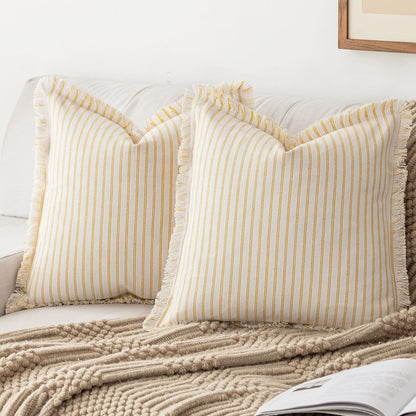 YEENAASY Throw Pillow Covers 18x18 Boho Striped Pillow Cases with Tassel