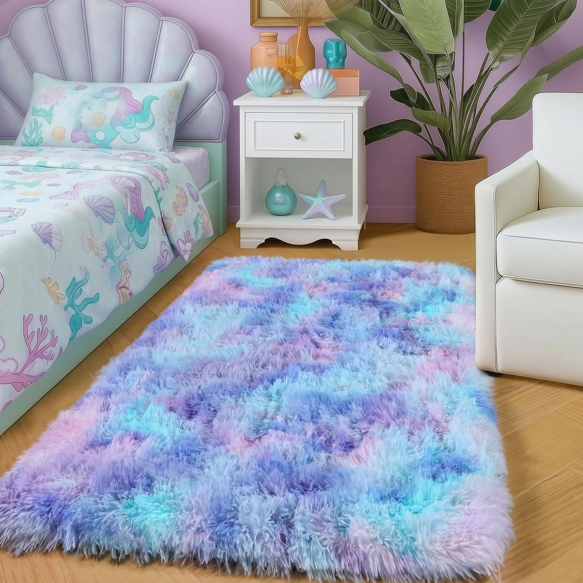Amdrebio Grass Green Fluffy Area Rug 4x6 for Bedroom Classroom Living Room
