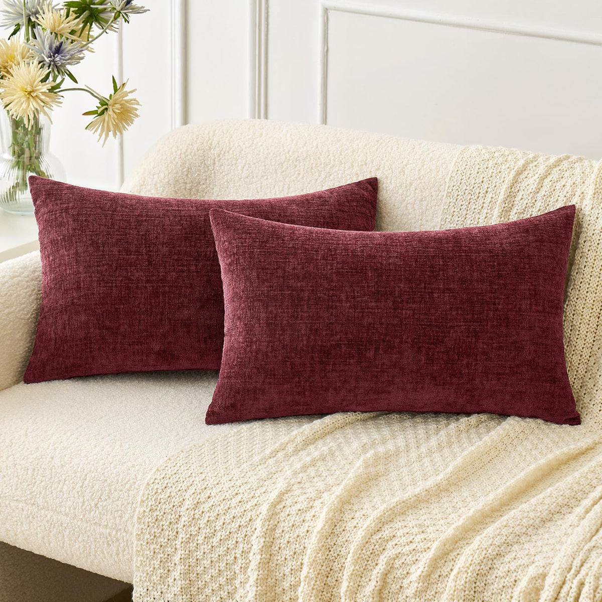 MIULEE Soft Chenille Fall Throw Pillow Covers Burnt Orange 18x18 Pack of 2